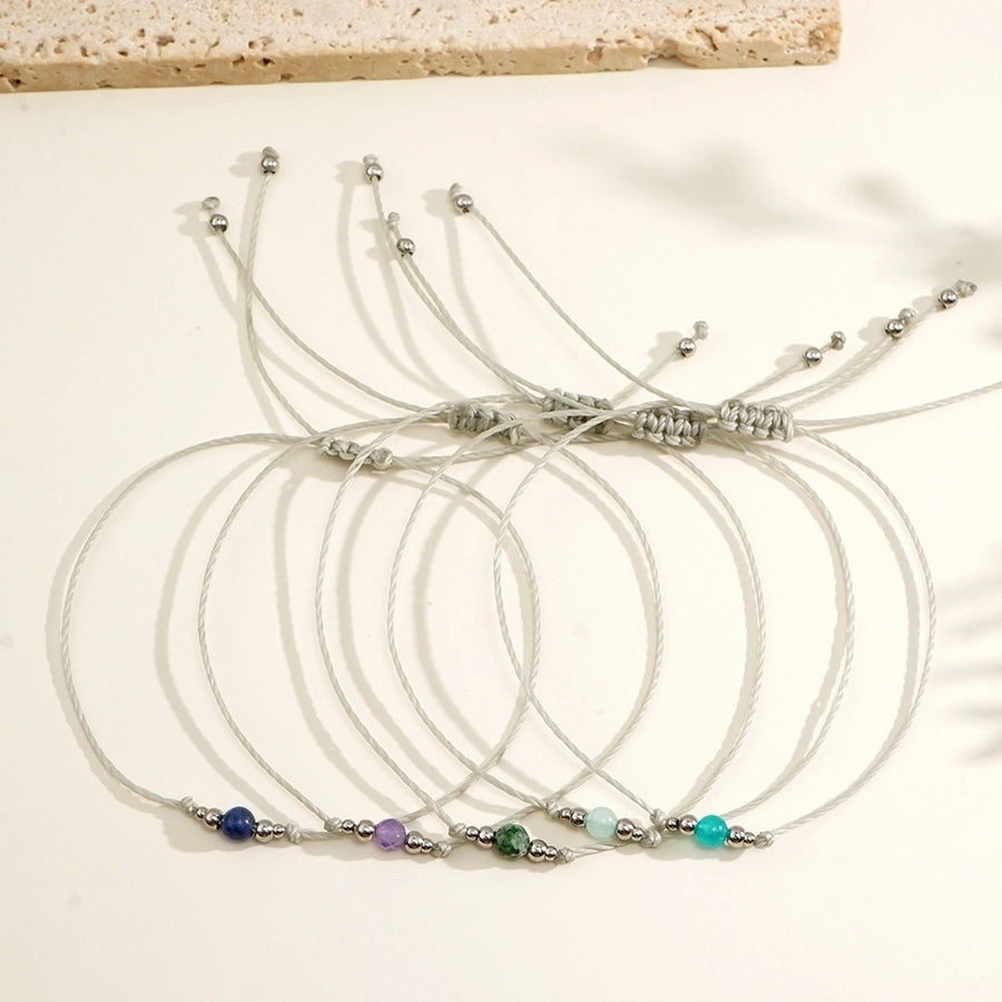 Bohemian Round 304 Stainless Steel natural stone Wax line  String Bracelets