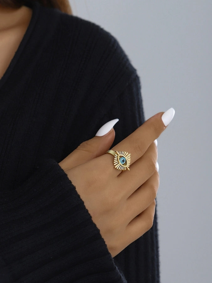 Jewelry Classical Exaggerated Simple Style Devil's Eye Oval Watermelon 316L Stainless Steel  Resin Adjustable Ring