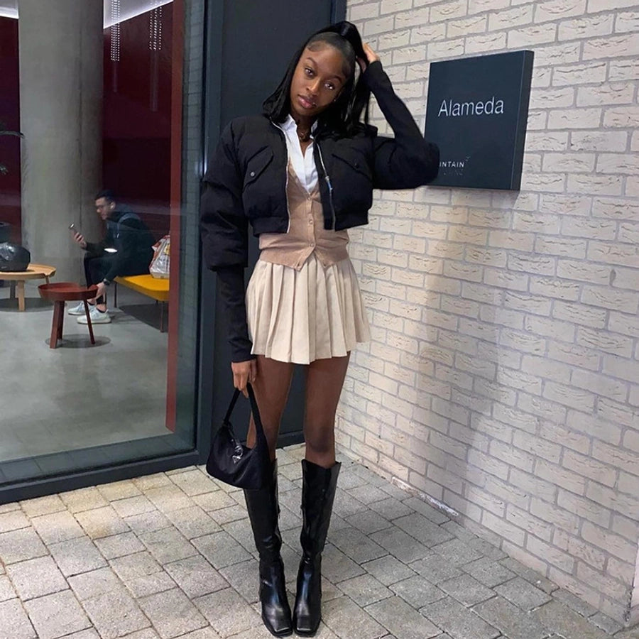 Women's Streetwear Solid Color Zipper Coat cotton clothes
