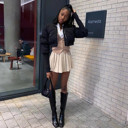 Women's Streetwear Solid Color Zipper Coat cotton clothes