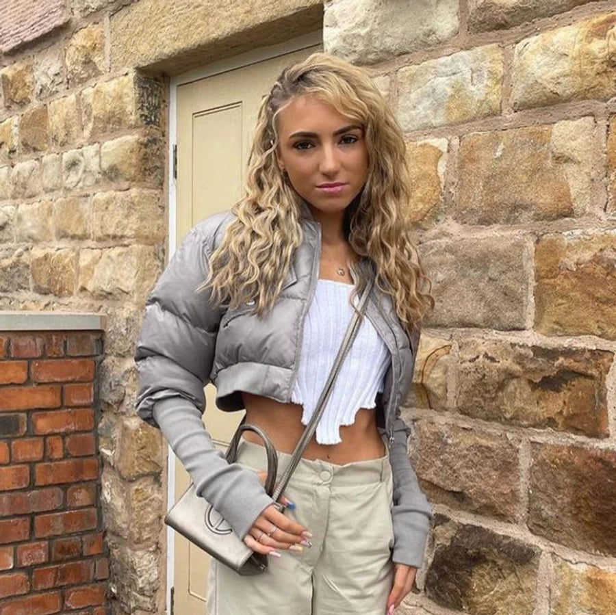 Women's Streetwear Solid Color Zipper Coat cotton clothes