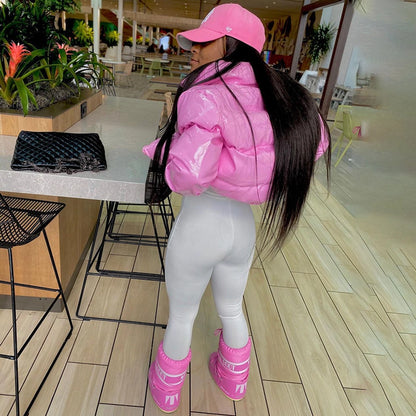 Women's Streetwear Solid Color Zipper Coat cotton clothes