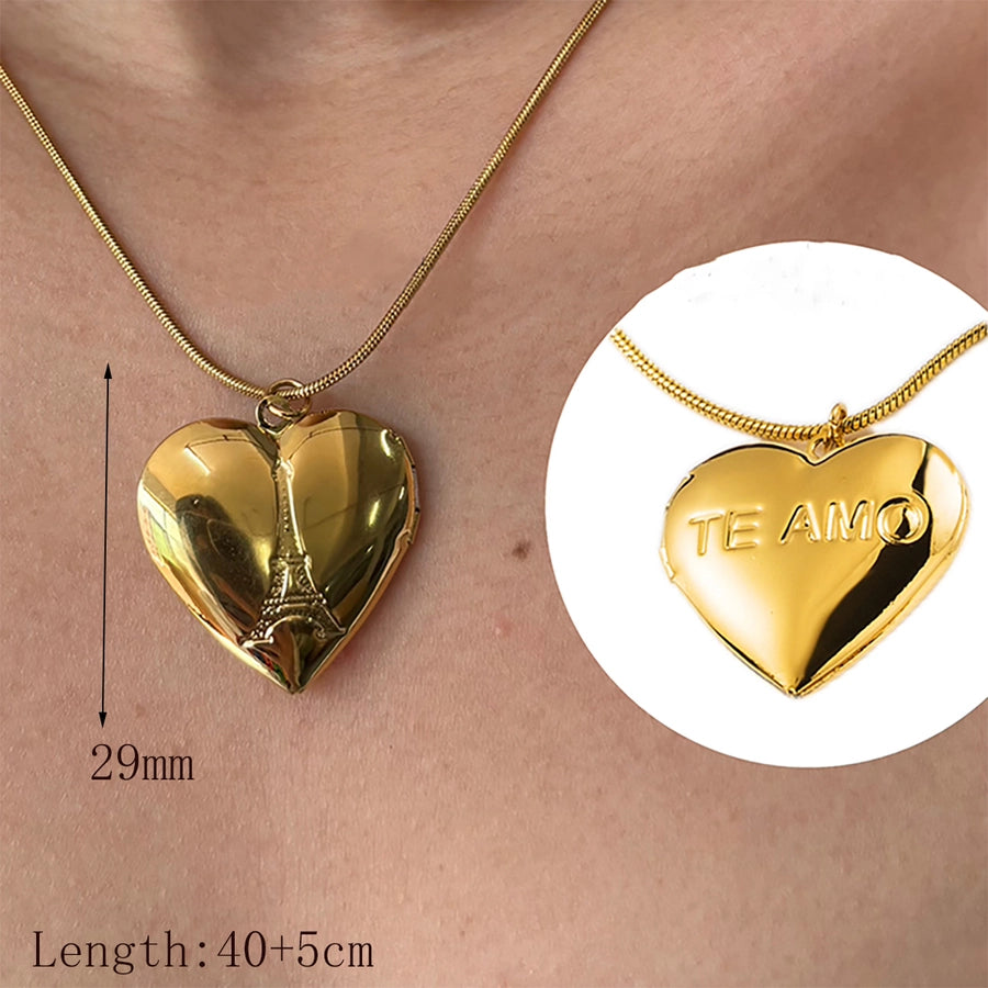 Jewelry Casual Commute Heart Shape Solid Color 304 Stainless Steel 18K Gold Plated Plating Pendant Necklace