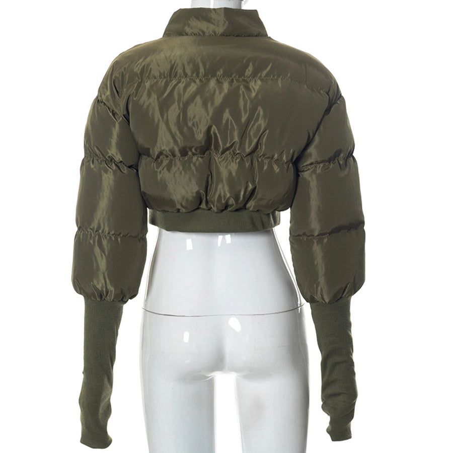 Women's Streetwear Solid Color Zipper Coat cotton clothes