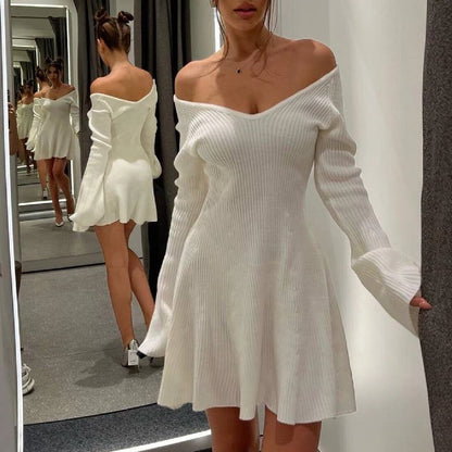 Women's Sheath Dress Simple Style V Neck Long Sleeve Solid Color Above Knee Holiday