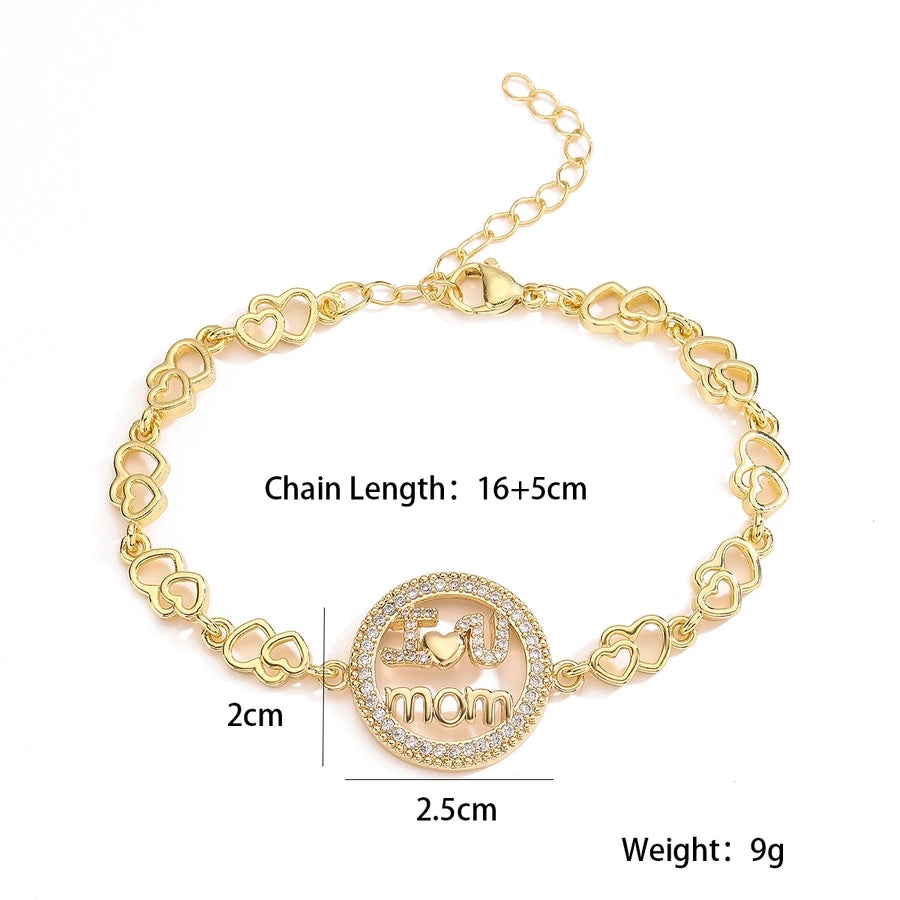 Jewelry Simple Style Commute Letter Heart Shape Copper Zircon Plating Inlay Bracelets