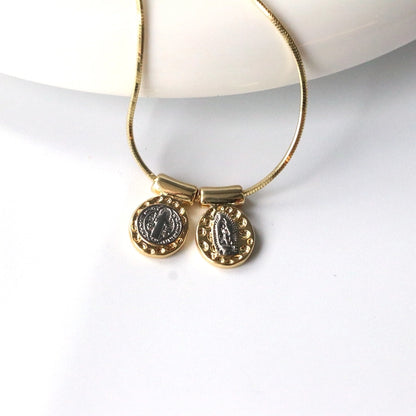 Jewelry Retro Oval Copper 18K Gold Plated Plating Pendant Necklace
