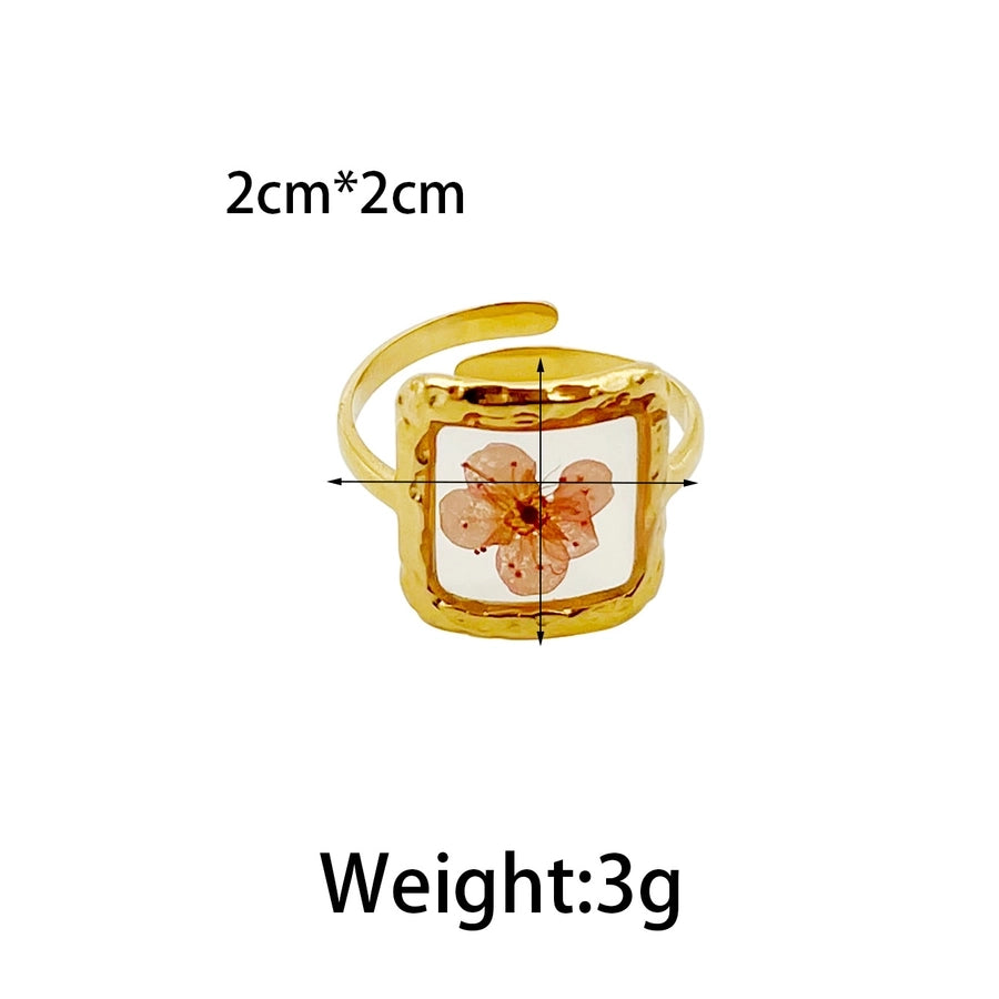 Jewelry French Style Sweet Commute Heart Shape Flower 304 Stainless Steel 14K Gold Plated Open Rings