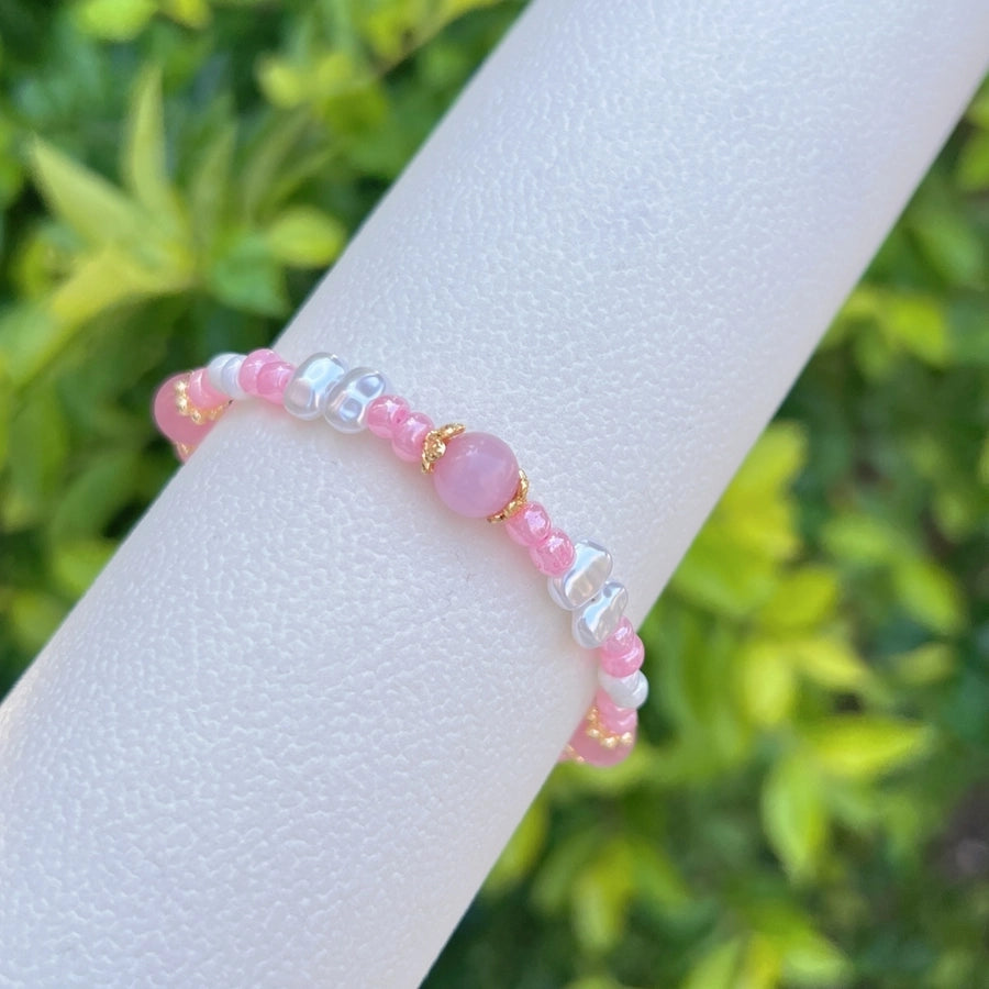 Sweet Flower Butterfly Bow Knot 18K Gold Plated Zircon Imitation Pearl Copper ball chain Beaded Bracelets