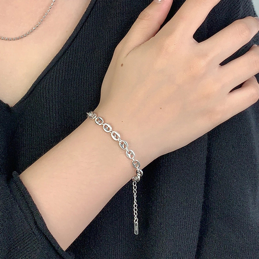 925 Sterling Silver Pig Nose Chain Bracelets Classic Style