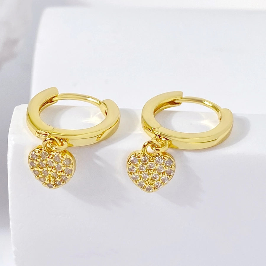 1 Pair Sweet Heart Shape Inlay Brass Zircon Drop Earrings