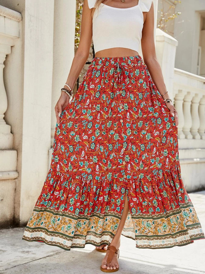 Summer Vacation Printing Polyester Maxi Long Dress Skirts