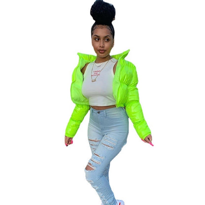 Women's Streetwear Solid Color Zipper Coat cotton clothes