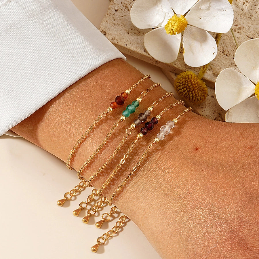 Bohemian Round 304 Stainless Steel natural stone cable chain String Bracelets