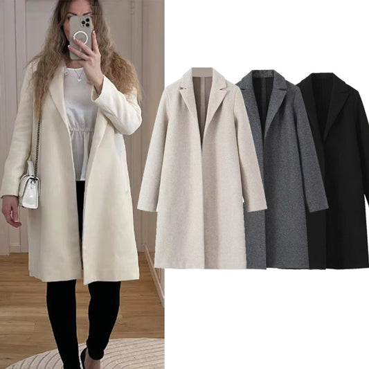 Women's Vacation Simple Style Solid Color Woolen Coat Woolen Coat