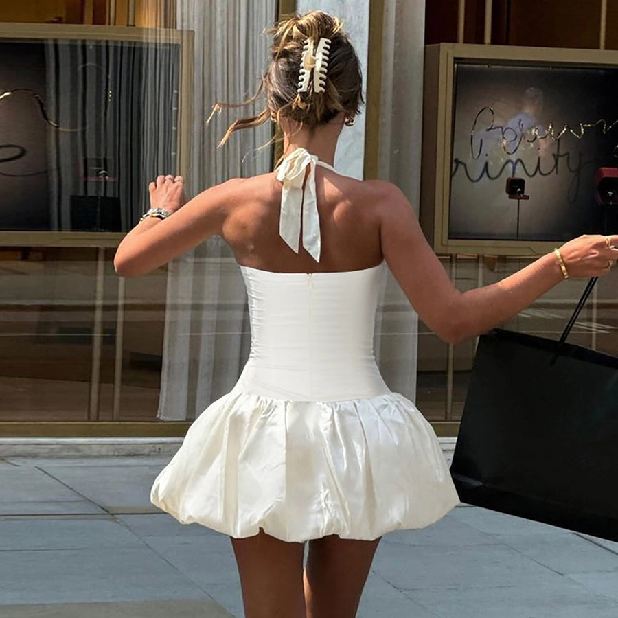 Women's Sheath Dress Sexy Halter Neck Backless Sleeveless Solid Color Short Mini Dress Banquet