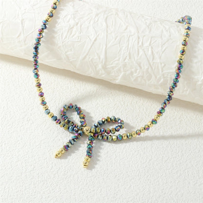 Cute Punk Lolita Bow Knot Glass Beaded Chain Beaded Necklaces