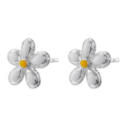 White Gold Color White Dripping Oil Five Petal Flower Ear Studs 1 Pair