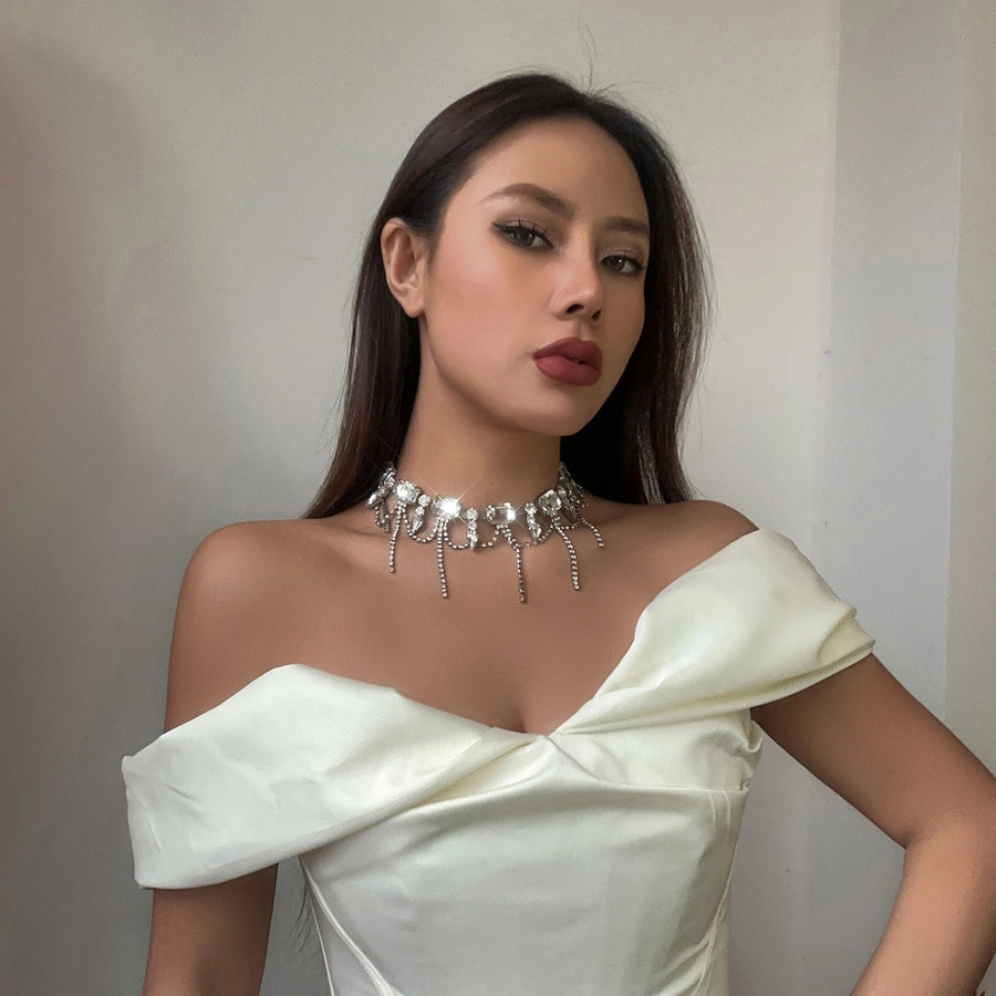 Glam Exaggerated Geometric Water Droplets Rhinestones Rhinestone Iron Tennis Chain Choker