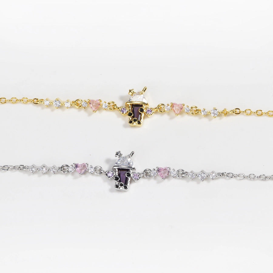 Jewelry Cute Sweet Simple Style Drink Copper Zircon 18K Gold Plated White Gold Plated Bracelets