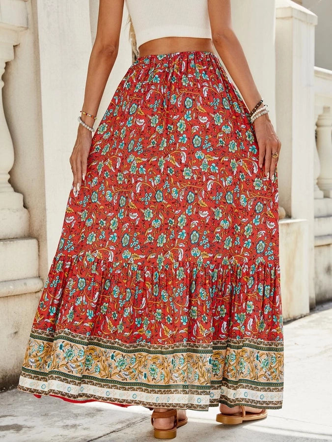 Summer Vacation Printing Polyester Maxi Long Dress Skirts