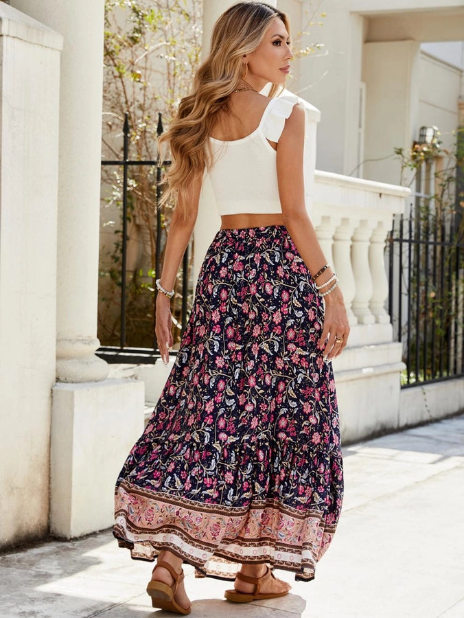 Summer Vacation Printing Polyester Maxi Long Dress Skirts