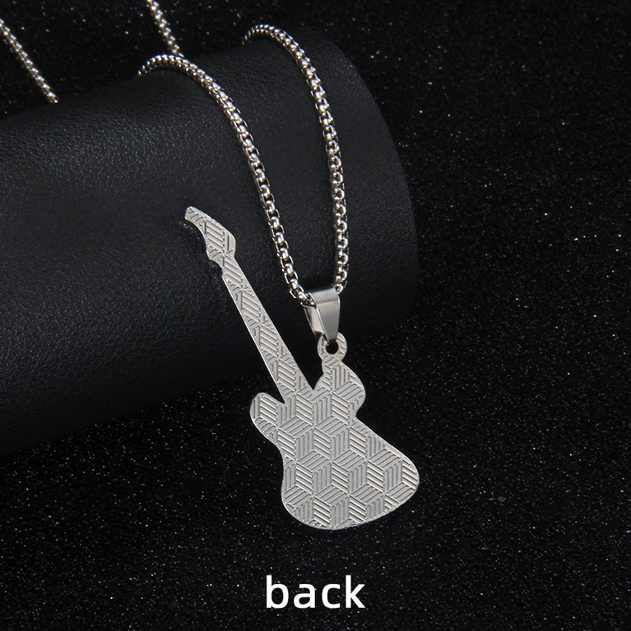 Rock Guitar 201 Stainless Steel Alloy Inlay Rhinestones Unisex Pendant Necklace