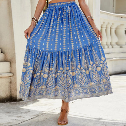 Summer Vacation Printing Polyester Maxi Long Dress Skirts