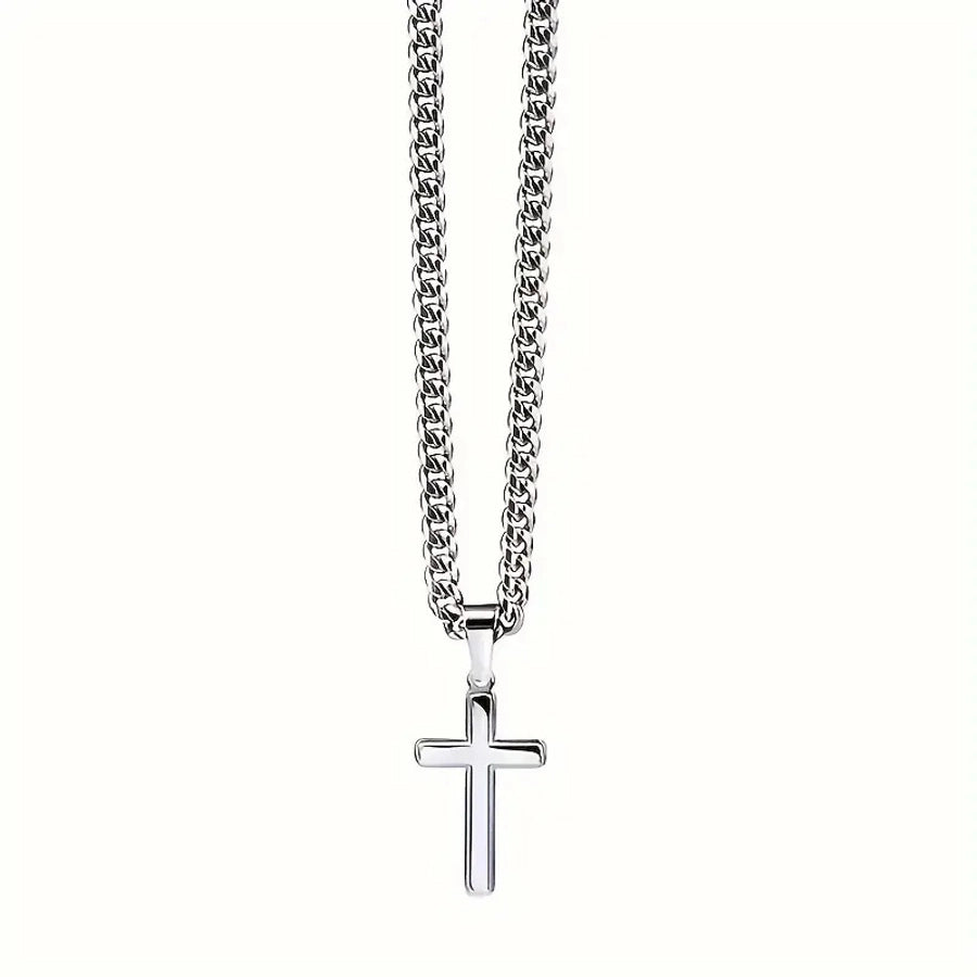1 Piece to My Grandson Glossy Cross Pendant Cuban Metallic Belt Card Men's Necklace