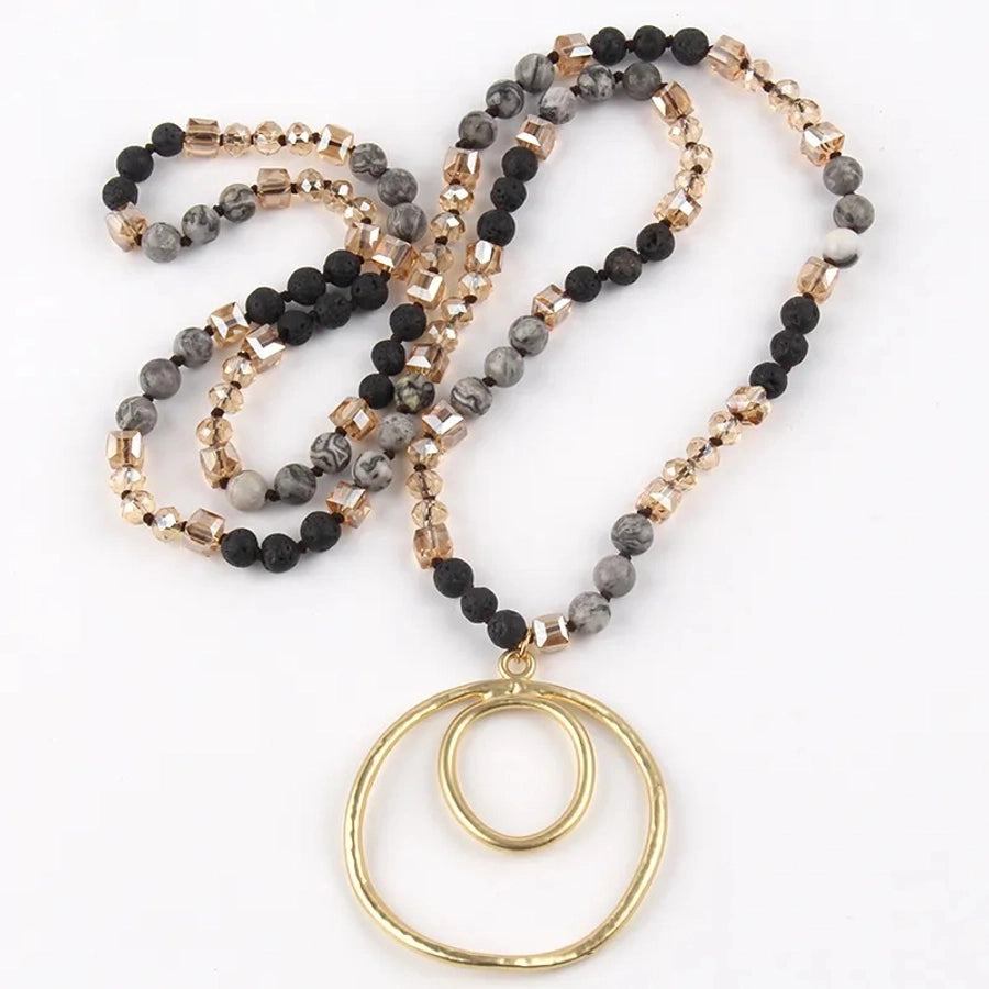Retro Geometric Semi-precious stone Alloy Glass Beaded Chain Pendant Necklace In Bulk Natural stone necklace