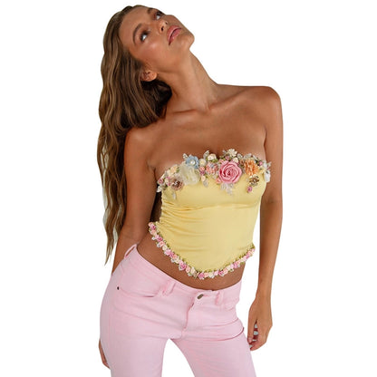 Women's Wrap Crop Top Sleeveless Tank Tops Streetwear Flower