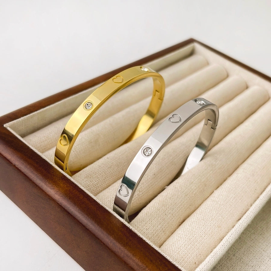 IG Style Nordic Style Luxurious Geometric 316L Stainless Steel  18K Gold Plated Zircon Bangle In Bulk Stainless Steel Bracelets