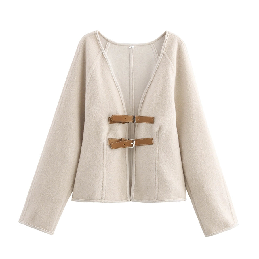 Women's Elegant Solid Color Woolen Coat