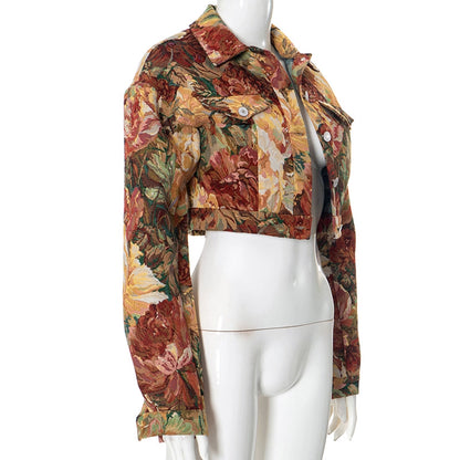 Women's Streetwear Flower Single Breasted Coat
