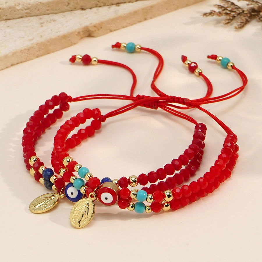 Casual Simple Style Human Eye Artificial Crystal Seed Bead rope Woven Chain Beaded Bracelets