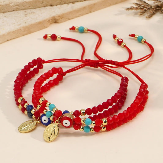 Casual Simple Style Human Eye Artificial Crystal Seed Bead rope Woven Chain Beaded Bracelets