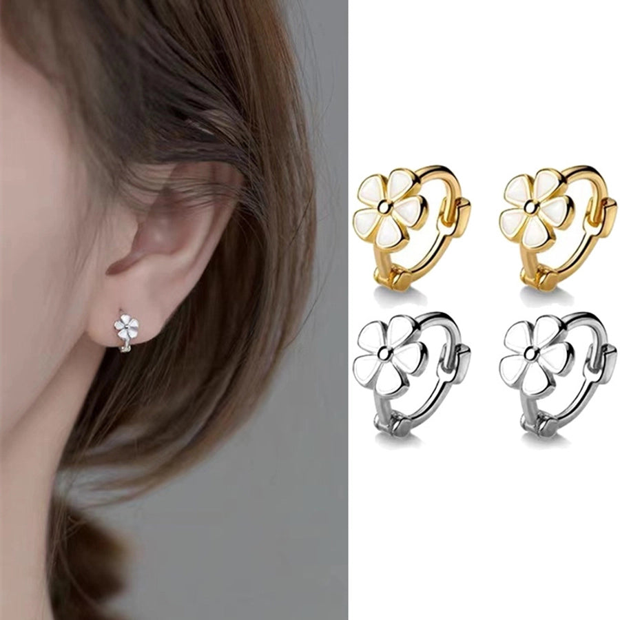 Drop Glue white flower ear buckle women's ear ring s925 sterling silver pin earrings temperament  ear jewelry High sense niche