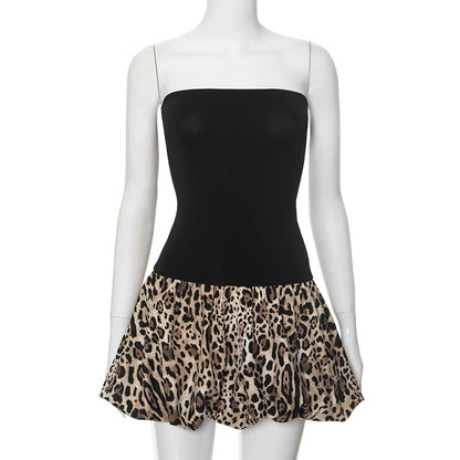Women's Sheath Dress Streetwear Strapless Backless Sleeveless Leopard Above Knee Holiday