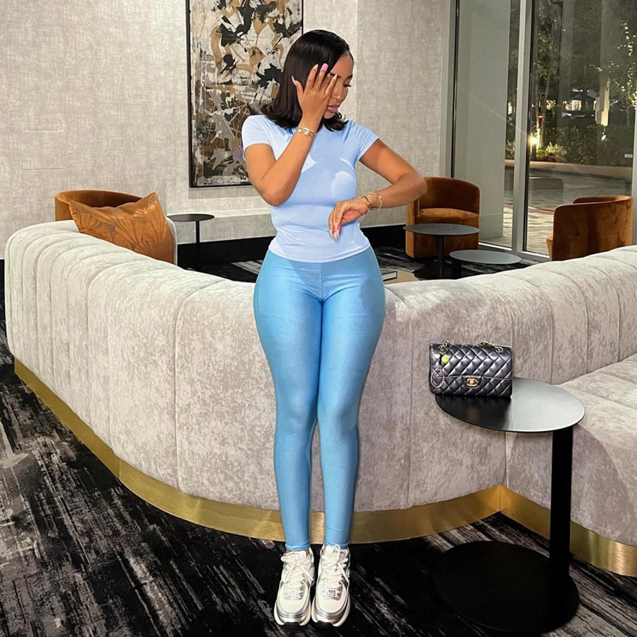Daily Women's Streetwear Solid Color Spandex Polyester Pants Sets Pants Sets