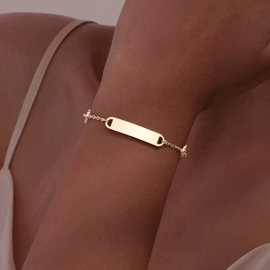 Basic Flower 304 Stainless Steel 18K Gold Plated cable chain ID Bracelet Bracelets In Bulk Stainless Steel Bracelets