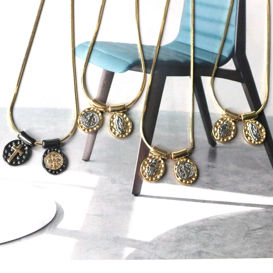 Jewelry Retro Oval Copper 18K Gold Plated Plating Pendant Necklace