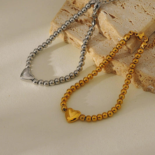 Simple Style Classic Style British Style Heart Shape 304 Stainless Steel ball chain Bracelets In Bulk Stainless Steel Bracelets
