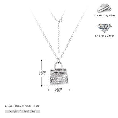 925 Sterling Silver Rack Plated Plated Long-Lasting Plated Zircon cable chain Inlay Bag Pendant Necklace