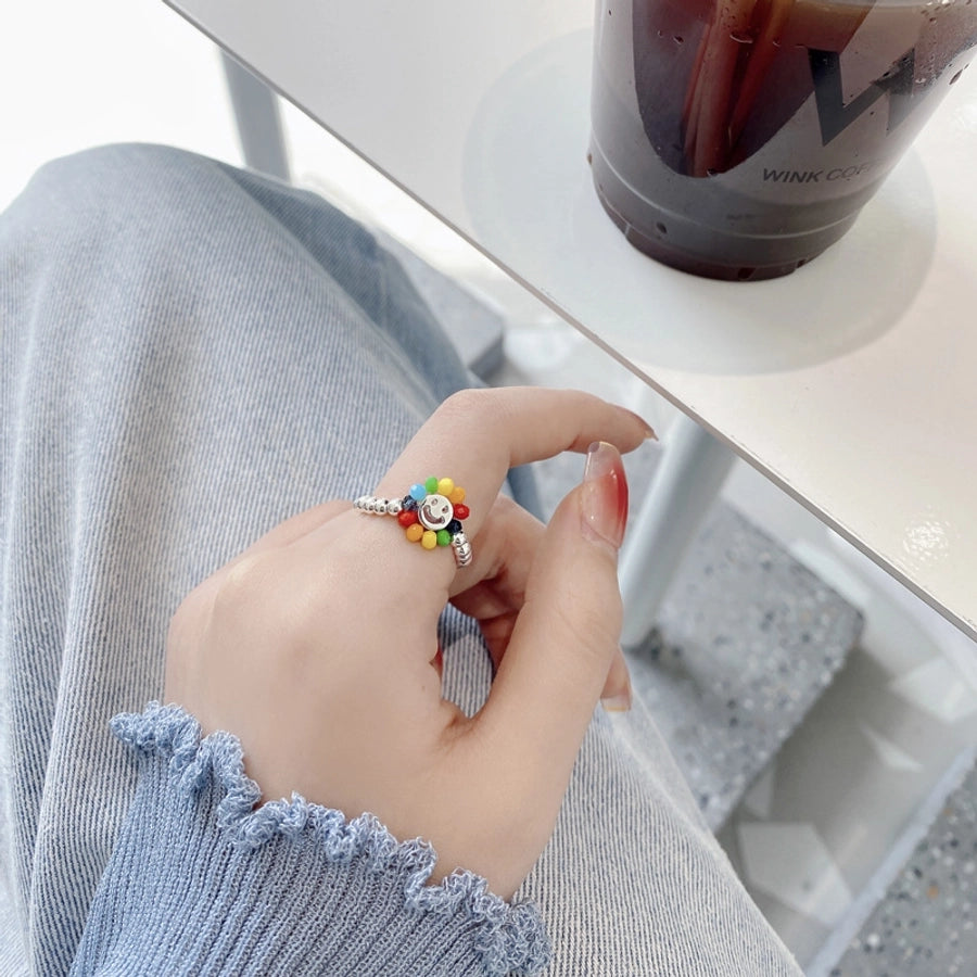 Sterling Silver Smile Face Flower Rings