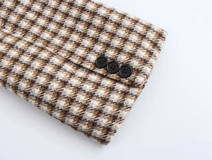Women's Elegant Plaid Pocket Single Breasted Woolen Coat
