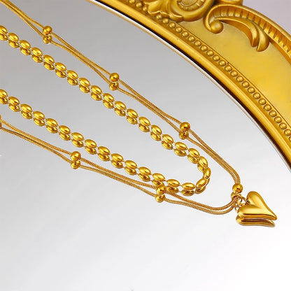 Jewelry Simple Style Heart Shape 304 Stainless Steel 18K Gold Plated Plating Double Layer Necklaces
