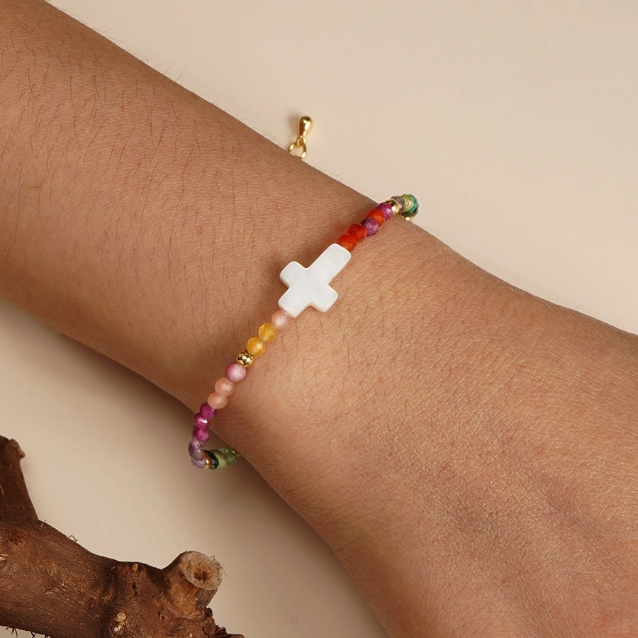 Bohemian Simple Style Cross 304 Stainless Steel natural stone Shell Beaded Chain String Bracelets