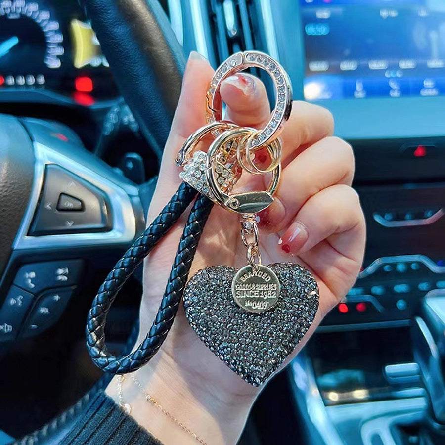 hot sale women's car keychain full diamond peach heart key chain Valentine's Day love keychain bag pendant