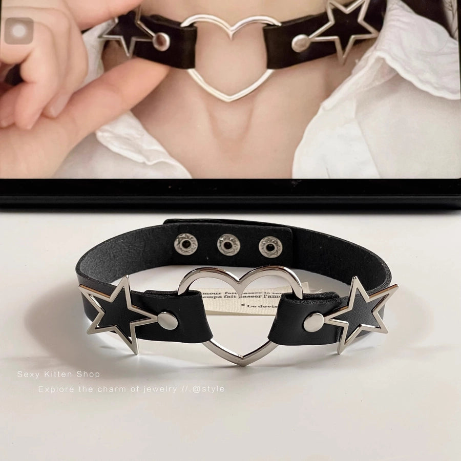Simple Style Star Heart Shape Pu Leather  Choker