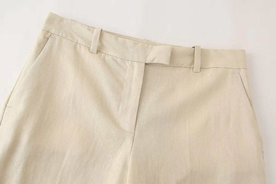 Business Women's British Style Solid Color Polyester Button Pants Sets Pants Sets